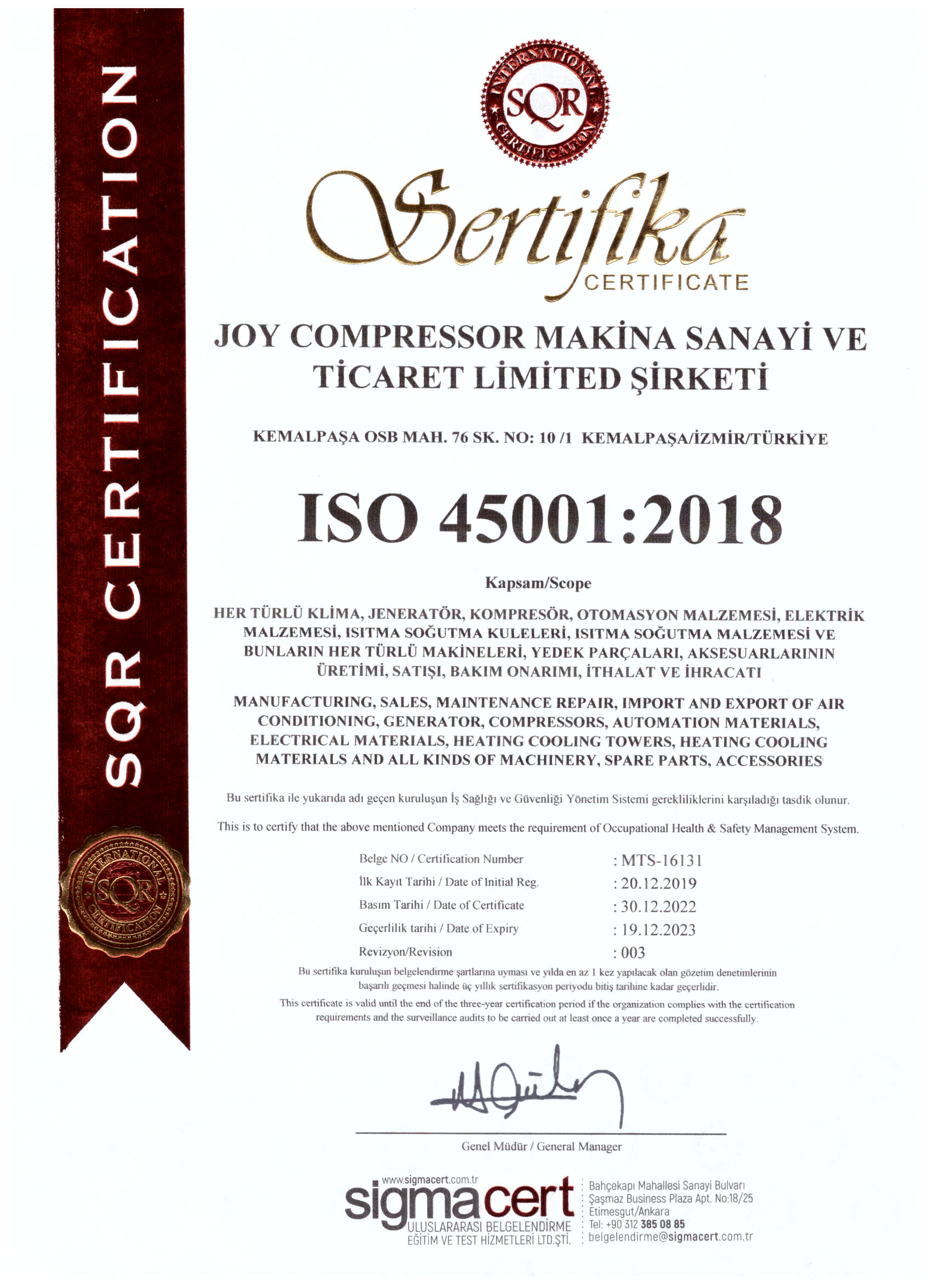 JOY ISO 45001